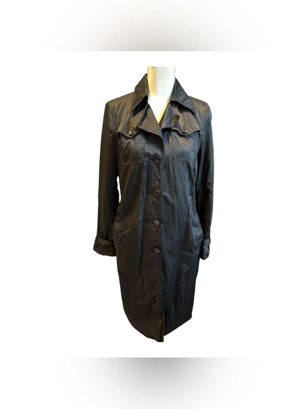 Kenneth Cole Reaction Black Single-Breasted Trench Coat- Medium
